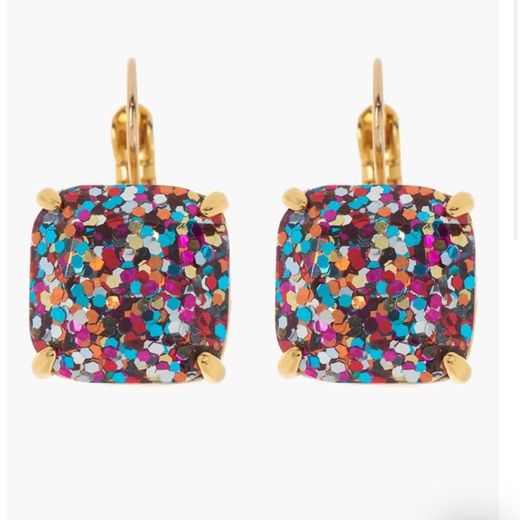 Kate Spade Lever Back Square Confetti Glitter Clear Cushion Cut Earrings NWT - Picture 1 of 12